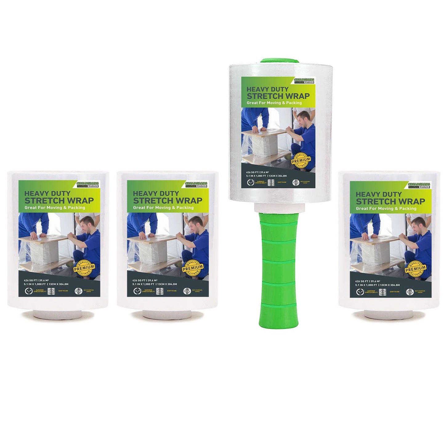 Mini Clear Stretch Wrap Film for Moving,5''x1000ft,4 Rolls Plastic Wrap Refills with 1 Plastic Handle,Hand Stretch Wrap for Packing,Moving,Package, Industrial,80 Gauge CHUANGDANG