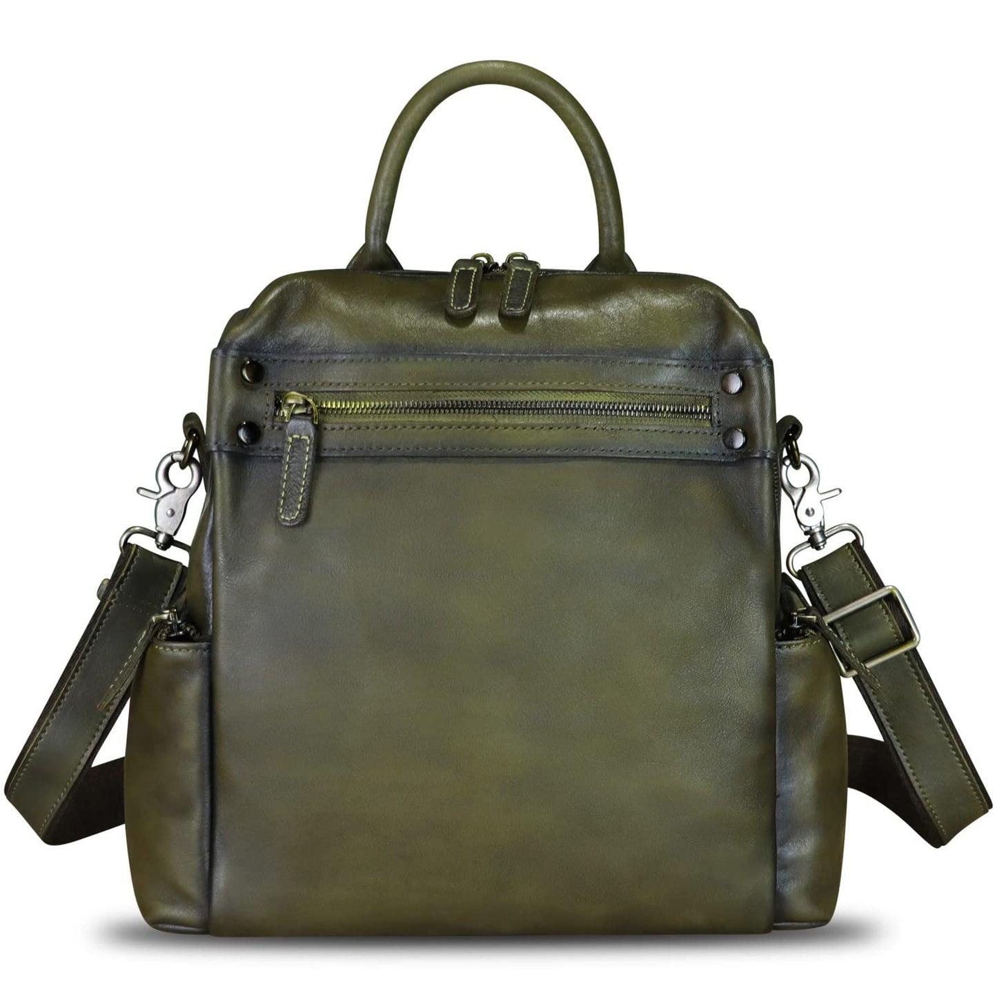 Genuine Leather Backpack Purse for Women Vintage Casual Daypack Knapsack Handmade Rucksack Convertible Shoulder Bag (Green) Medium