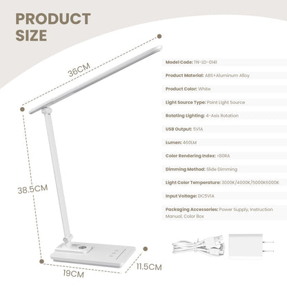 TECHNOVA LED Desk Lamp with 5 Color Temperatures | Sliding Stepless Dimming & One-Touch Timer | Foldable & Portable Design for Office/Study/Nail Art | Four-Axis Rotation for Small Desks