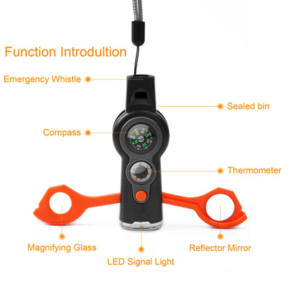 binboll Emergency Survival Function Whistle, Outdoor Multifunctional Tool Safety Whistle with Lanyard, Ideal for Kayaking, Boating, Hiking, Camping, Climbing, Hunting, Fishing (Orange&Black)