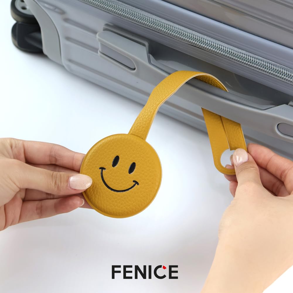 FENICE Vegan PU Leather Smiley Face Clover Shape Name Tag for Suitcase Luggage Travel Bag (RED-Heart)