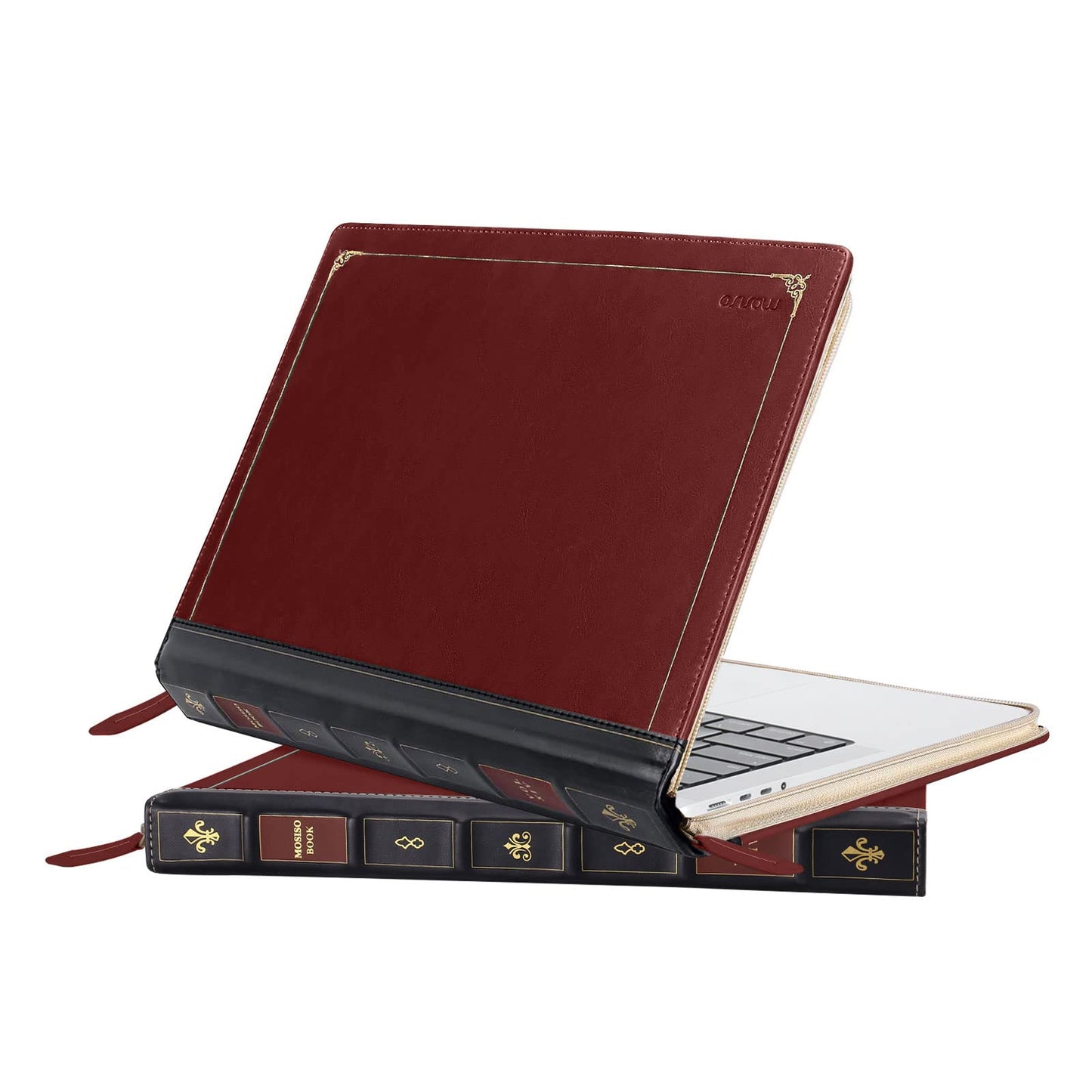 MOSISO Laptop Case, Laptop Sleeve 14 inch Compatible with MacBook Pro 14 inch Pro/Max M5 M4 M3 M2 M1 2026-2021, PU Leather Laptop Sleeve Case Vintage Zippered Protective Case Cover, Wine Red