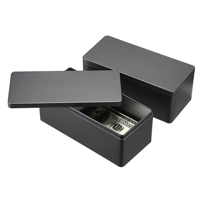 Hipiwe 2 Packs Black Metal Cash Box Rectangular Money Organizer with Lid Currency Storage Box Empty Box Container for Coin Bill Dollar Stamp Jewelry