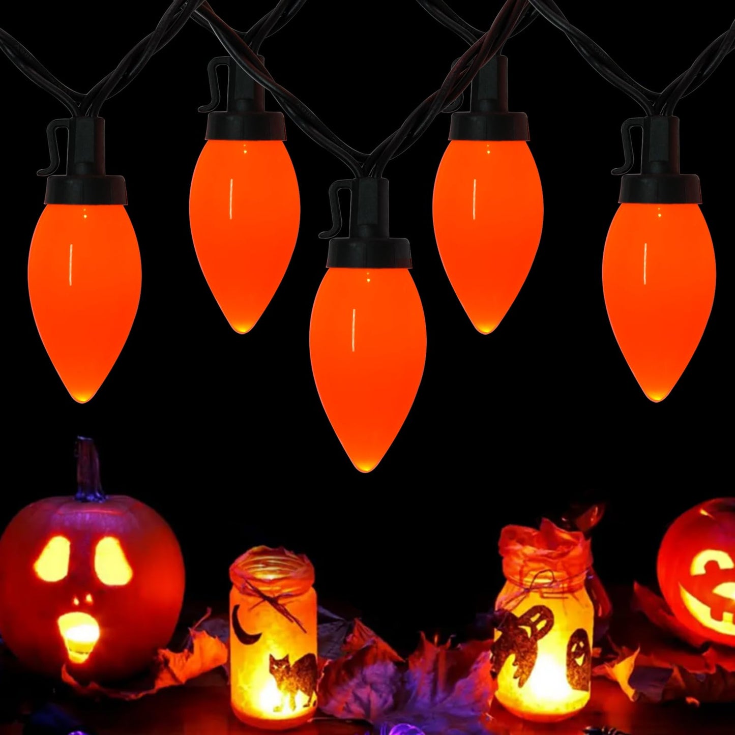 Fonusty 25Ft LED Orange Christmas Lights, C9 Outdoor Christmas Light 25 LED Orange Bulb Lights, Connectable Fall Decor String Light for Thanksgiving Autumn Xmas Halloween Decoration