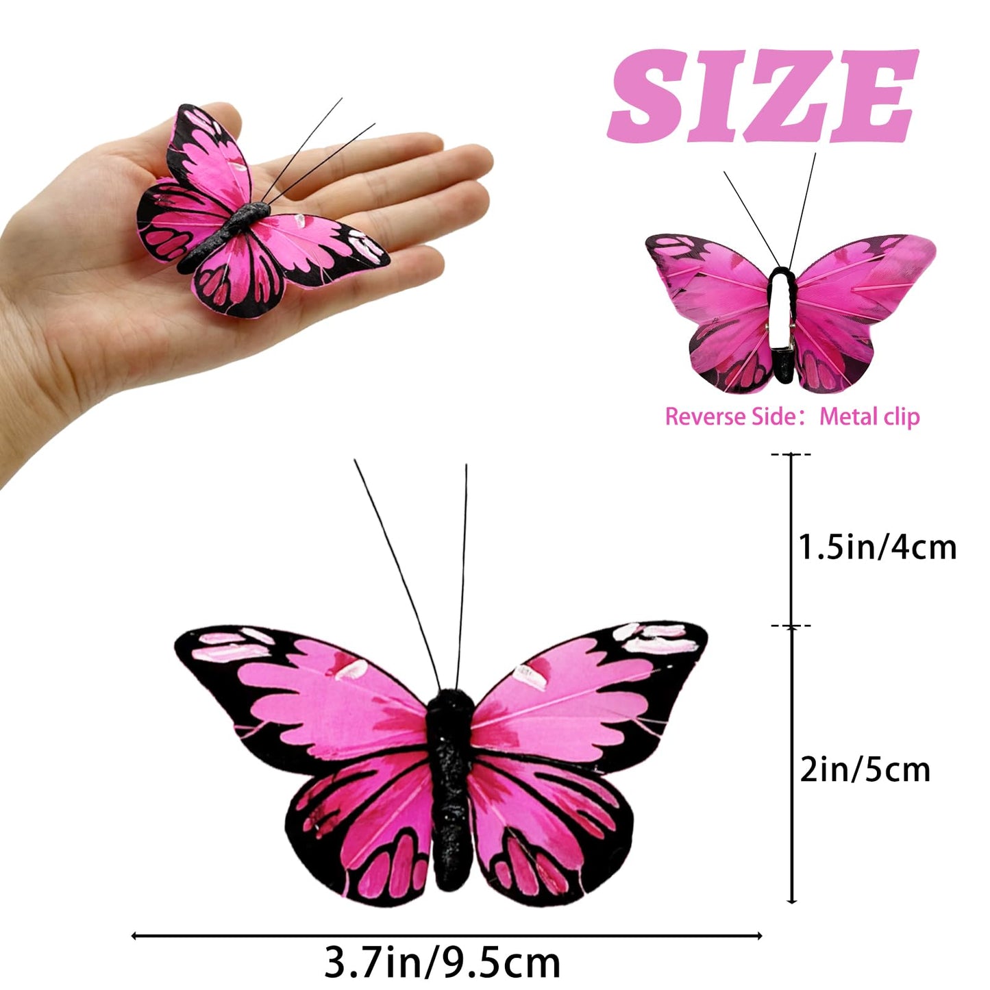 FBIRDY Feather Butterfly Set of 12 Clip on Artificial Butterflies for Crafts Christmas Butterfly Ornament Butterflys Flower Bouquet Christmas Tree Decorations for Floral Wedding Decor