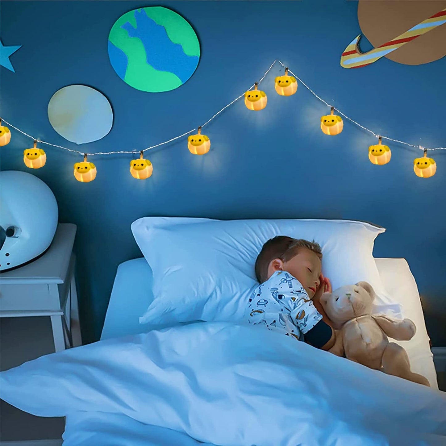 Sezrgiu Cute Painted Sheep Night Light LED Sheep Ornaments String Lights Yellow Sheep Fairy Light Battery Powered Indoor Outdoor Party Decor Night Light (10LED, Dumpling Sheep)