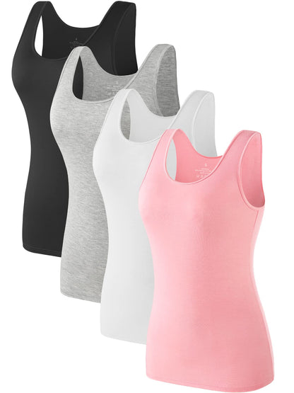Air Curvey 4 Pack Tank Tops for Women Sleeveless Basic Undershirts Layering Casual Tops Black Grey White Pink S