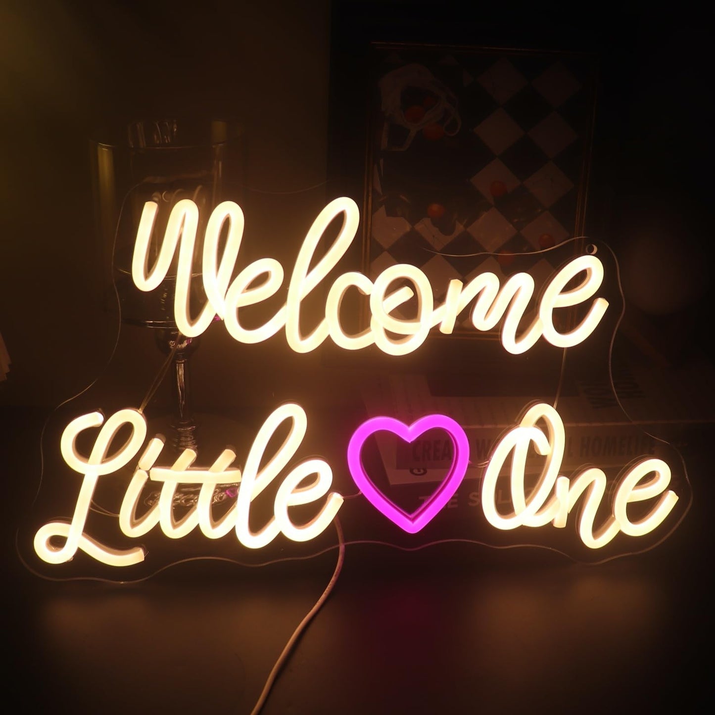 "Welcome Little One" Heartwarming Nursery Light, Gentle Joyful LED Wall Art for Baby's Room, Shower Gift, New Parent's Home/Family Entryway, Dimmable USB, Sweet Arrival Gift for Newborns & Families