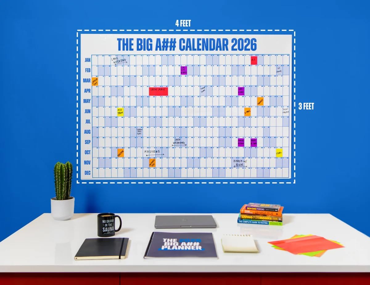 The Big A## Calendar Full-Year Wall Calendar – 2026 Dry-Erase – Includes 1 Marker & 100 Labels – Lightweight, Easy to Hang Yearly Calendar – Year at a Glance – Plan Big Goals & Adventures – Pink