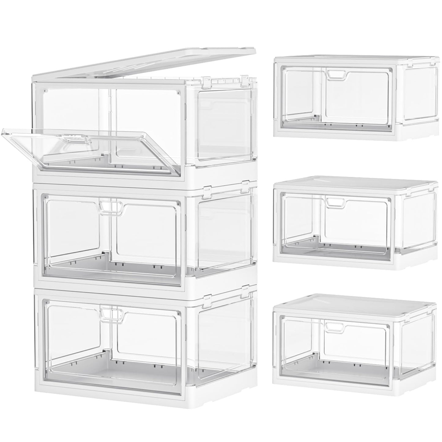 Kmiectse Clear Storage Bin with Lid 3 Pack 【Stackable & Sturdy】 Plastic Multifunctional Folding Storage Bins for Bedroom, Living Room, Study,Room, 23 QT Folding Box with Magnetic Door