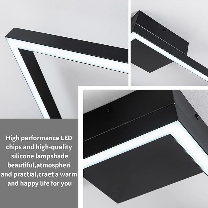 MADEM Modern LED Ceiling Light 15.74'' Black Flush Mount Ceiling Light 2160LM 27W LED Chandelier Square Ceiling Lamp Fixture for Bedroom Dining Room Living Room