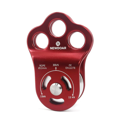 NewDoar 30 KN CE Certified Three Holes Rescue Climbing Pulley,for Max Rope 13mm Rope Hauling with Bearing Rappelling, Zipline,Durability Side Plates