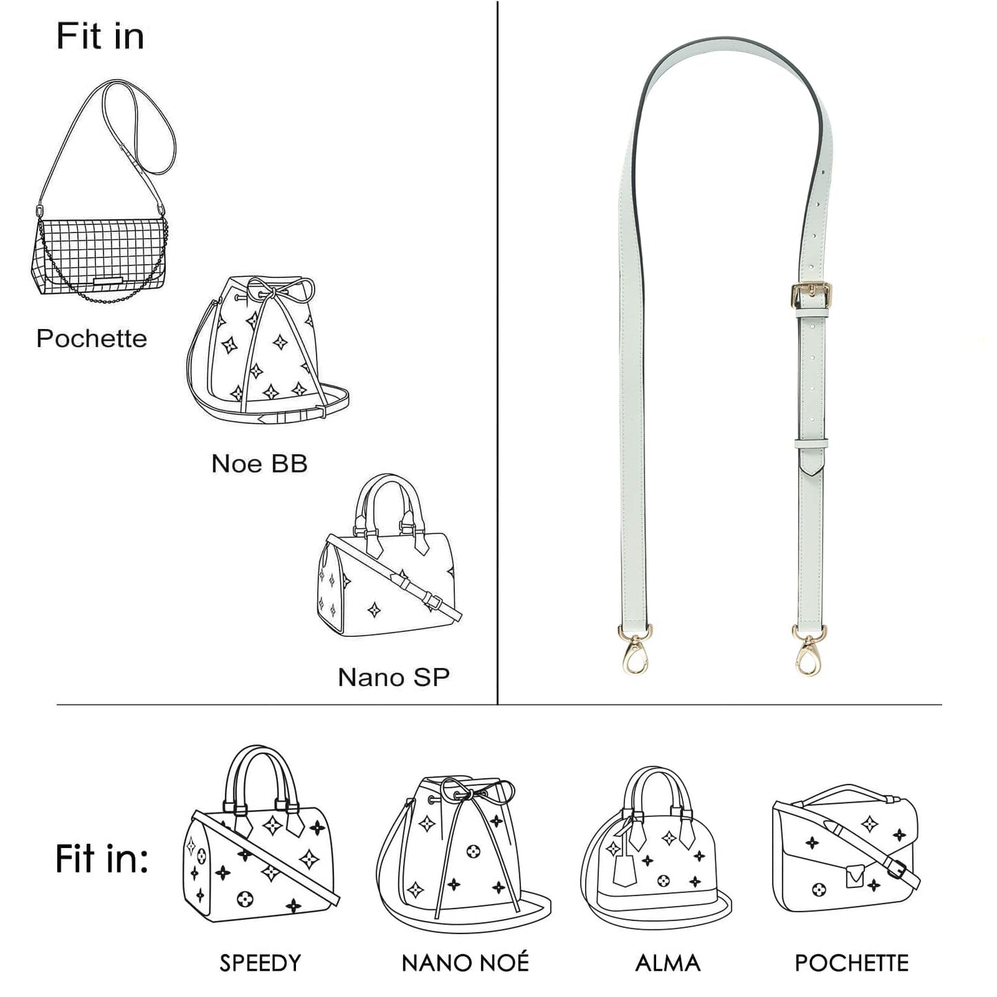 GOXTECH GOXTECHGenuine Leather Purse Strap Replacement Crossbody Handbag Long Adjustable（White-shoulder strap