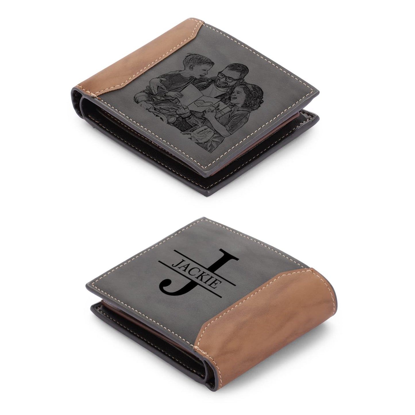 lagofit Custom Photo Wallets for Men - Personalized Fathers Day Wallet Engraved Picture & Initial Name Wallet for Men Christmas Gift for Dad, Boyfriend, Fathers (Style 5)