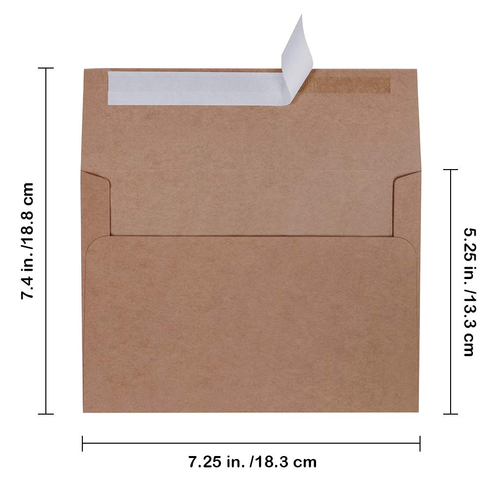 Supla 150 Pcs A7 Invitation Envelopes in Brown Kraft Peel & Seal Self Seal 5 1/4 x 7 1/4 Envelopes 100lbs. Paper Stock for Weddings Shower Invitations Mailings Announcements 5 x 7 Greeting Cards