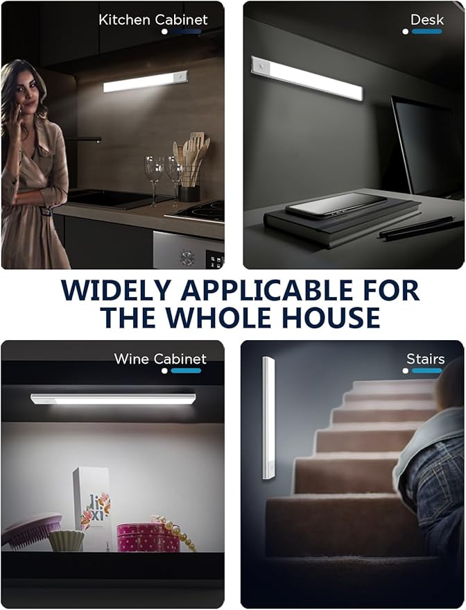 Diomart Under Cabinet Lights Wireless, 30-LED Motion Sensor LED Closet Light Rechargeable, Motion Sensor Light Indoor Stick on Under Counter Lights for Kitchen, Stairs, 4 Pack
