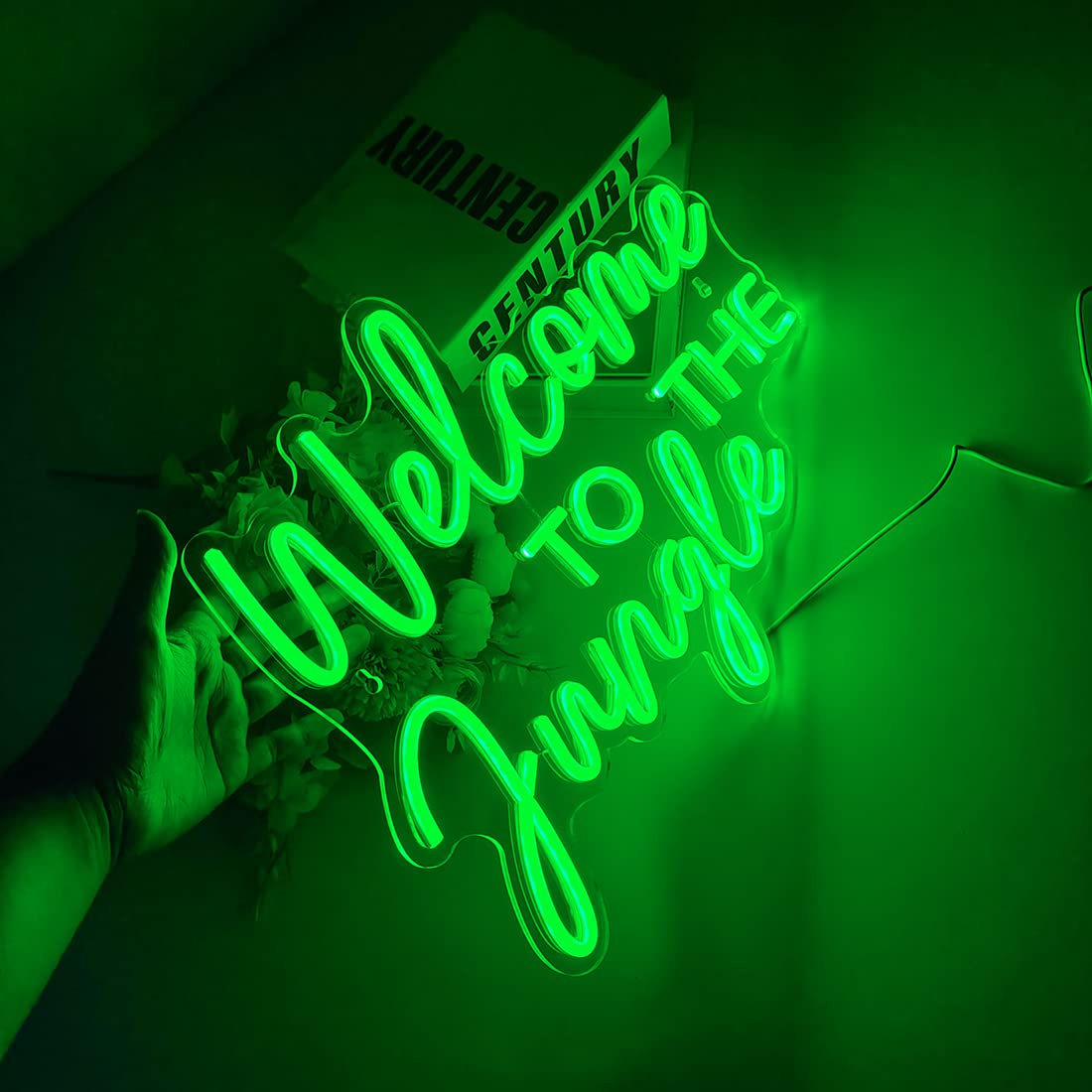 Britrio Welcome to the Jungle Neon Light Sign for Safari Jungle Themed Party Baby Shower Kids Birthday Gift Entryway Front Porch LED Neon Wall Decor 5V USB Powered with Dimmer Switch 17 Inch Green