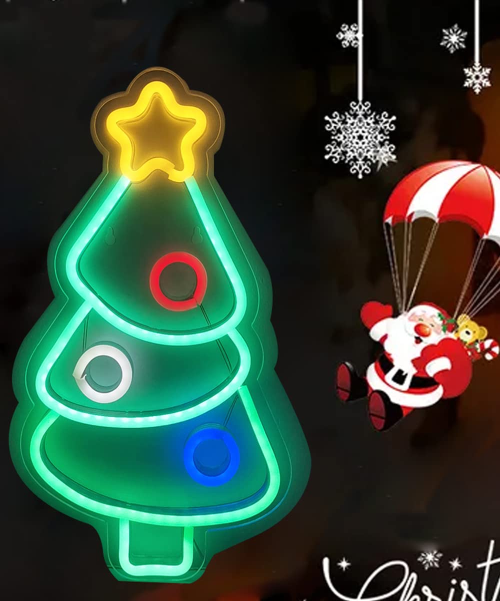 Christmas Tree Neon Signs for Xmas Wall Decor LED Xmas Tree Neon Light Sign for Christmas Party, Bar, Home, Bedroom Décor