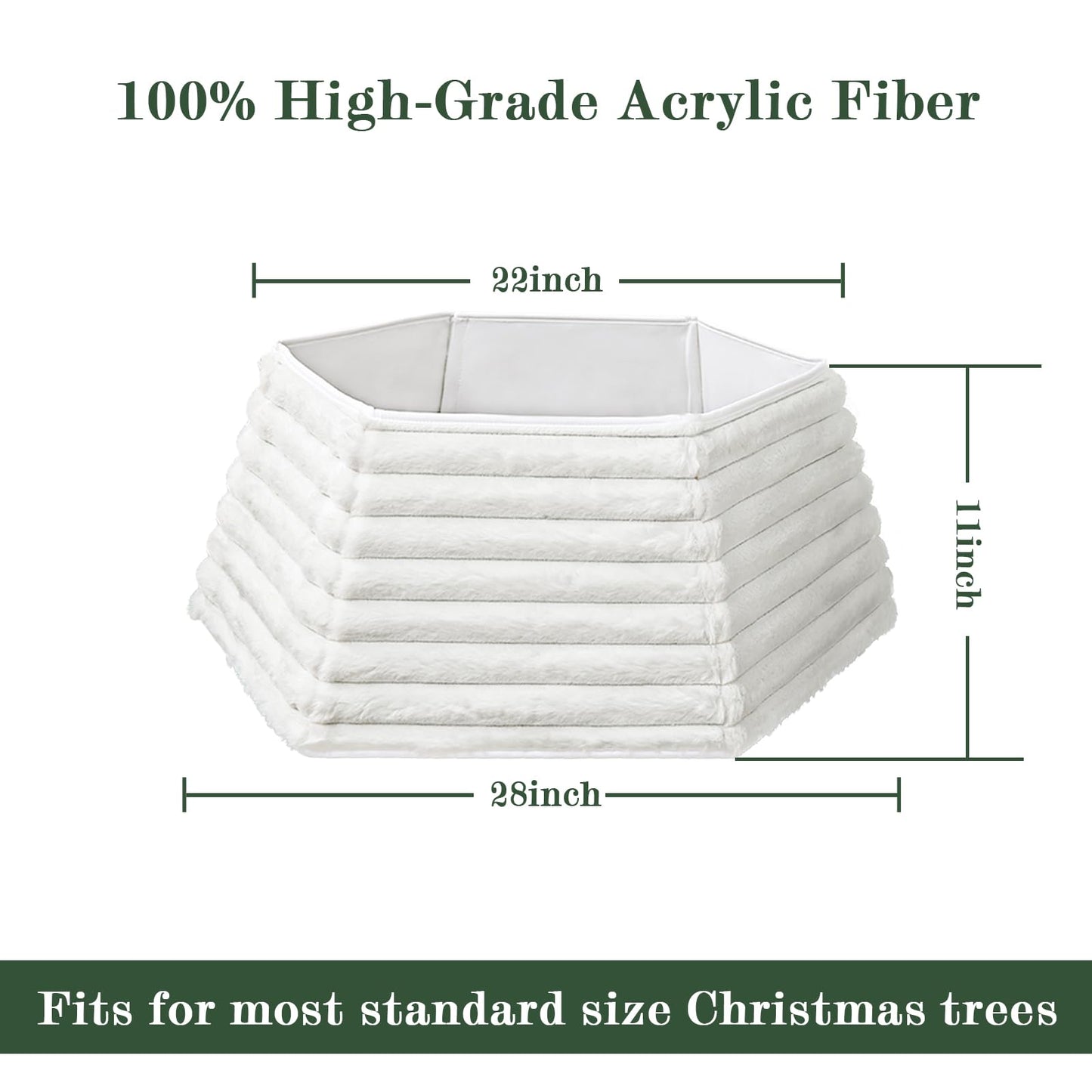 Christmas Tree Collar, 6 Panels Foldable White Luxury Plush Faux Fur Tree Ring, Thick Horizontal Stripe Textured Christmas Tree Base Cover, Soft Tree Skirt for Holiday Decorations Xmas Home Decor Boho