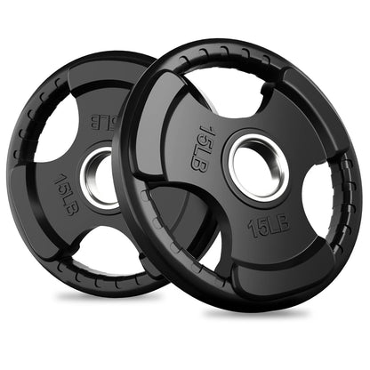 RitFit Weight Plates for Barbell, 2-Inch Olympic Rubber Grip Plates for Weightlifting and Strength Training in Home & Gym, Single, Pair and Sets(15LB, Pair)