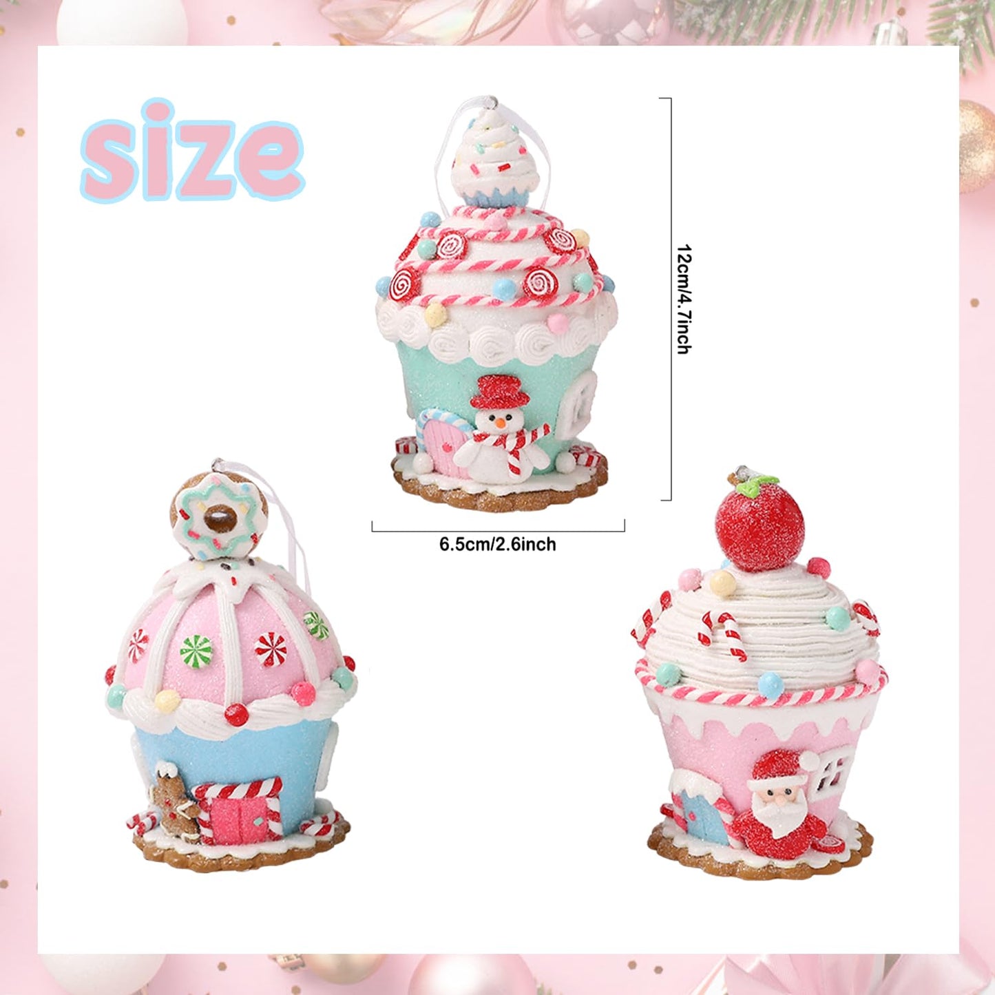 Christmas Pastel Gingerbread House Ornaments Decorations,3pcs Soft Clay Pastel Pink Blue Green Small Candy House With Light Christmas Ornaments for Christmas Tree Hanging Pendants Xmas Tree Decoration