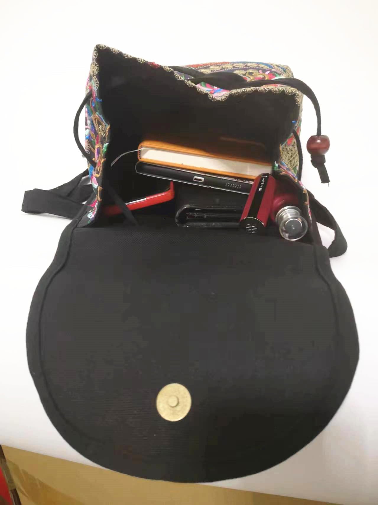 levayhill Women Vintage Embroidery Ethnic- Backpack- Flower Shoulder Bag Purse,Fashion Handbag Small Drawstring Casual Travel Daypack (Embroidered Backpack)