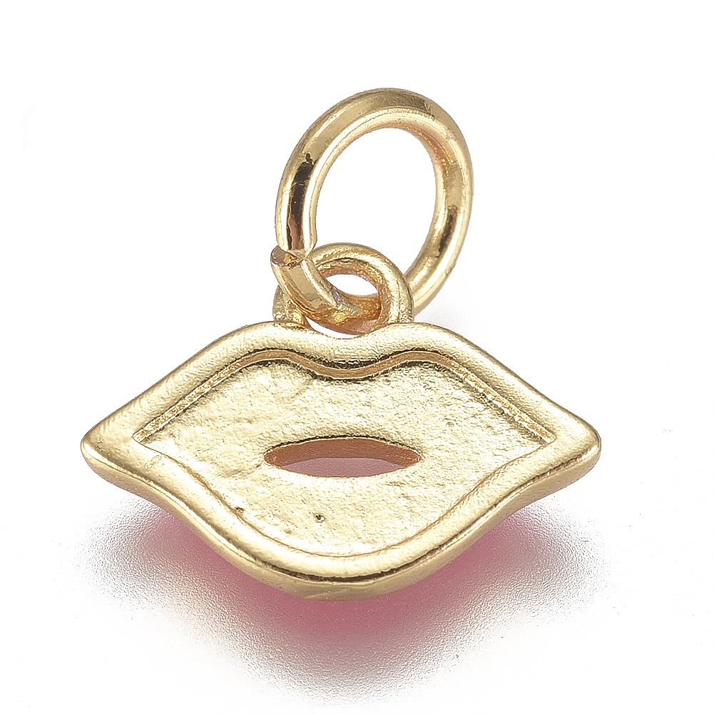 Stiesy 18K Gold Plated Makeup Charm 20Pcs Sexy Lip Mouth Shape Enamel Metal Charms Mixed Color for DIY Jewelry Bracelet Necklace Earring Crafting Gifts