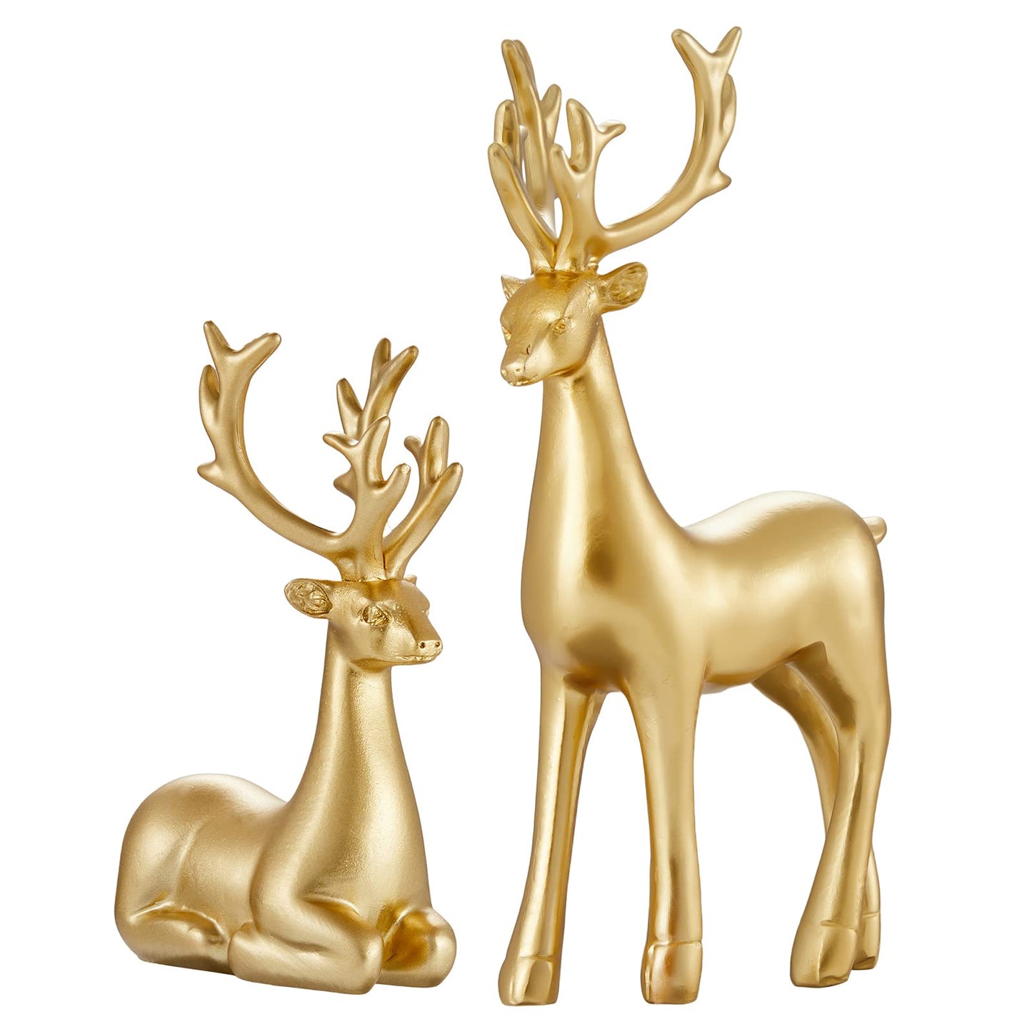 Christmas Decoration 2PCS Reindeer Resin Ornaments Mother Child Deer Couple Deer Sculpture used for Living Room Bookshelf Bedroom Wine Cabinet Decoration to Enhance Atmosphere (Gold Smooth)