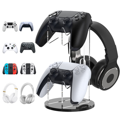 MoKo Universal Stand for Game Controller and Headset Stand, 2 in 1 Game Controller Support Holder Storage Organizer for Switch/Switch 2, ps5, ps4, Xbox One, Xbox Series, Gaming Accessorie, Black&Clear