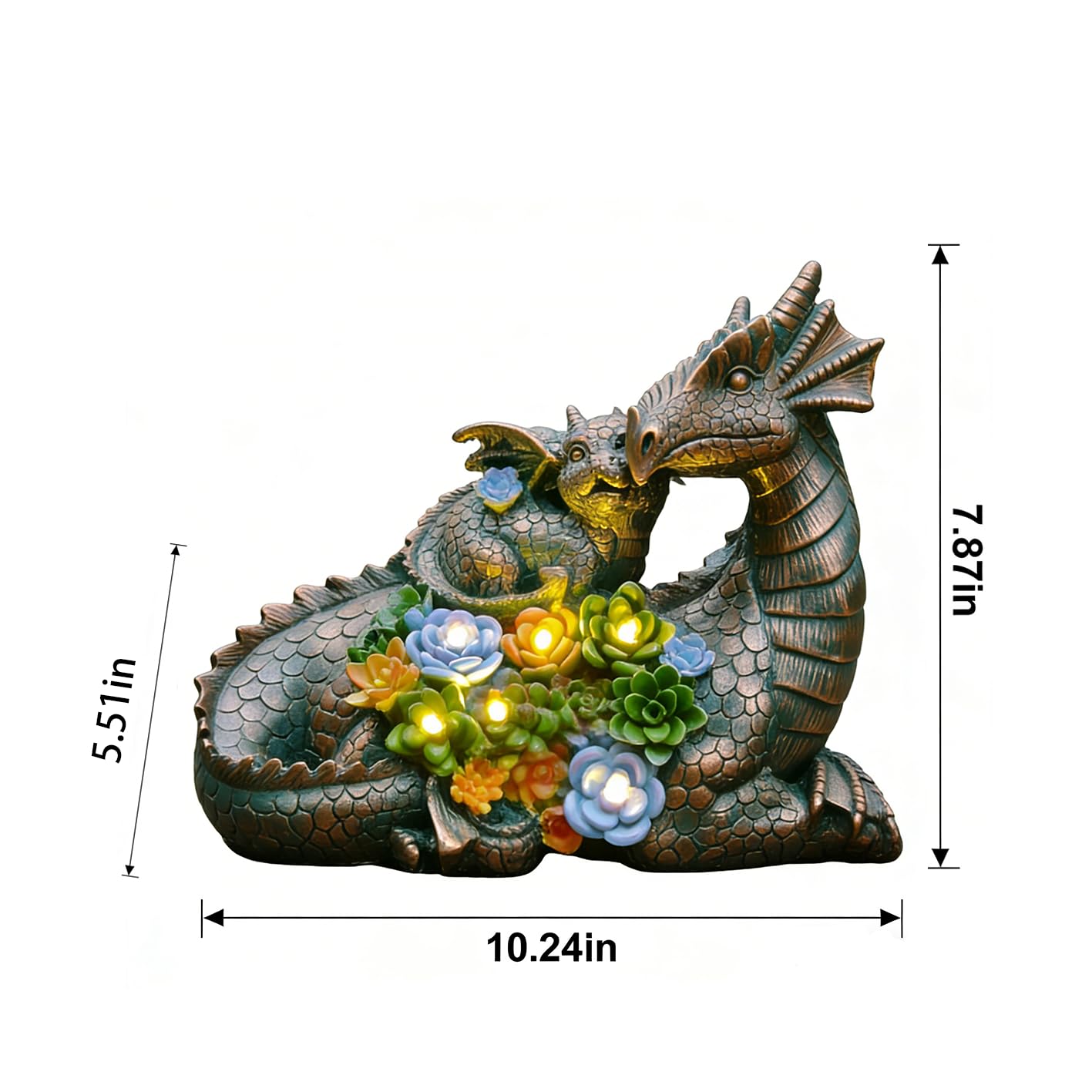 JOYBEE Dragon Solar Garden Statues Outdoor Decoration with Succulent and 6 LED Lights,Dragon Figurine Solar Lights Lawn Décor,Outside Statue Ornament for Patio, Balcony, Yard,Unique Gift for Mom