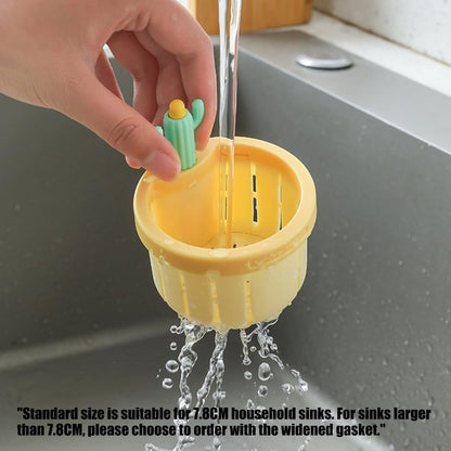 Cactus Kitchen Sink Drain Strainer Press to Dump Basket Waste Collector Fun Sink Accessory for Home Bathroom (YellowGreen-2)
