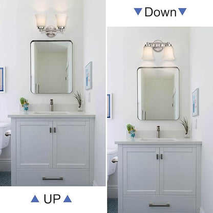 XiNBEi Lighting Bathroom Vanity Light, Modern Wall Light with Glass, Brushed Nickel 2 Light Bath Bar Light XB-W1235-2-BN