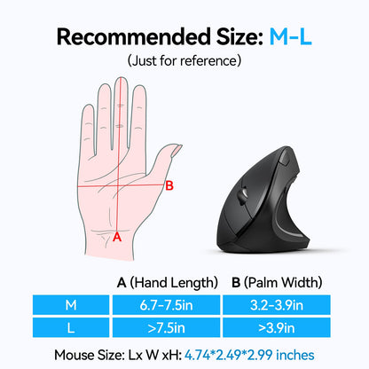 TECKNET Ergonomic Mouse, Wireless Bluetooth Vertical Mouse, 4800 DPI Optical Tracking, 6 Adjustable DPI, Quiet Clicks, 2.4GHz with USB A Receiver, 12 Months Battery, 6 Buttons, Wide Compatibility