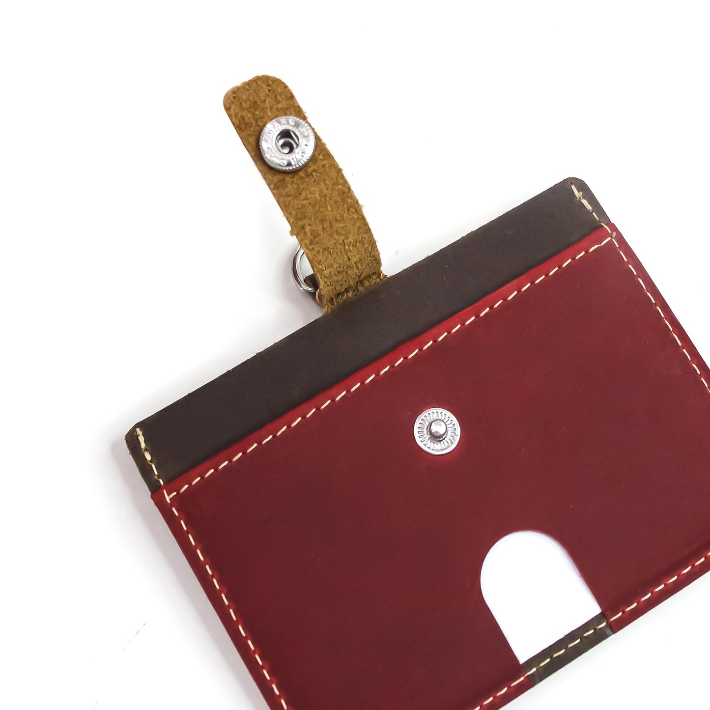 Badge Holder: Boshiho Cowhide Leather ID Badge Card Holder with 19" Neck Lanyard, Horizontal Style (Red)