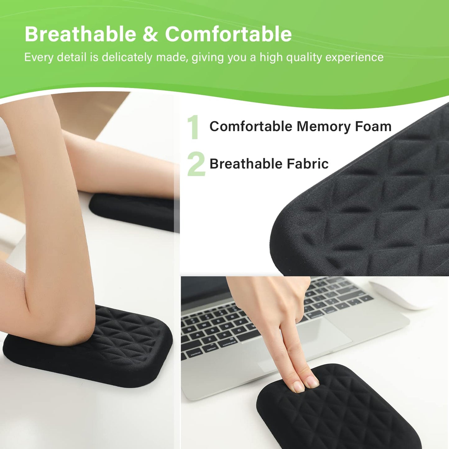 LargeLeaf Ergonomic Wrist & Elbow Rest Pad for Desk with Memory Foam & Non-Slip Base, Relieve Elbow Pain Armrest Wrist Support(6.3 * 4.3 inch, Black, 2pcs)