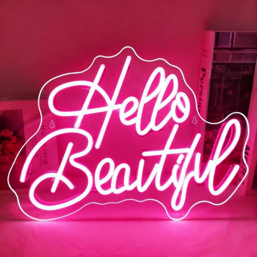Hello Beautiful LED Neon Sign - USB Powered Dimmable Neon Light for Bedroom Living Room Dorm Home Decor Party Wall Table Art Decorations Gift for Teen Girls Women 16.5 x 11 In