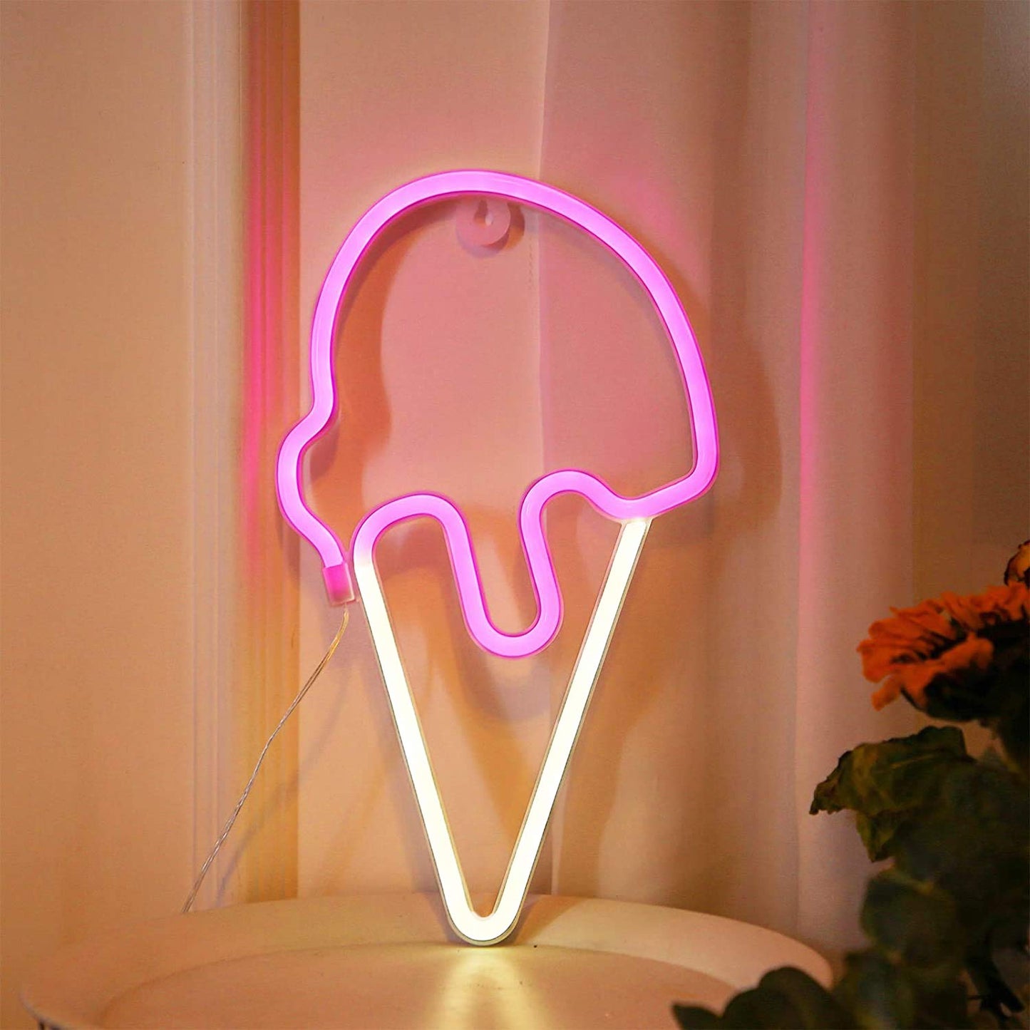 YAOZHOU Ice Cream Signs Neon Lights, Kawaii Room Decor Christmas Gift for Teen Girls Battery or USB Powered Art Decorative Night Lights Indoor for Home, Bedroom, Office,Party,Kid,Children