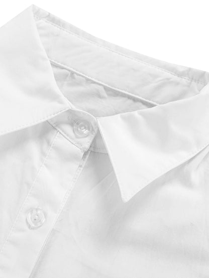 LYANER Women's Casual Shirt Dress Collar V Neck Button Down Loose Long Sleeve Mini Dresses White Small