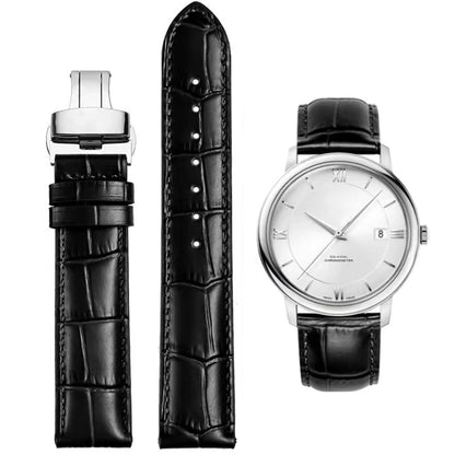 HEYOZURY Watch Bands Genuine Leather Embossed Alligator Grain Calfskin Deployment Buckle Replacement Strap for Women Men Bracelet Men's and Women's Watch Straps 14mm to 24mm