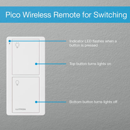 Lutron Pico Remote for Caseta Smart Switch, 2-Button Control , On/Off Control, For Table Top or Wallmount Use, PJ2-2B-GWH-L01, White