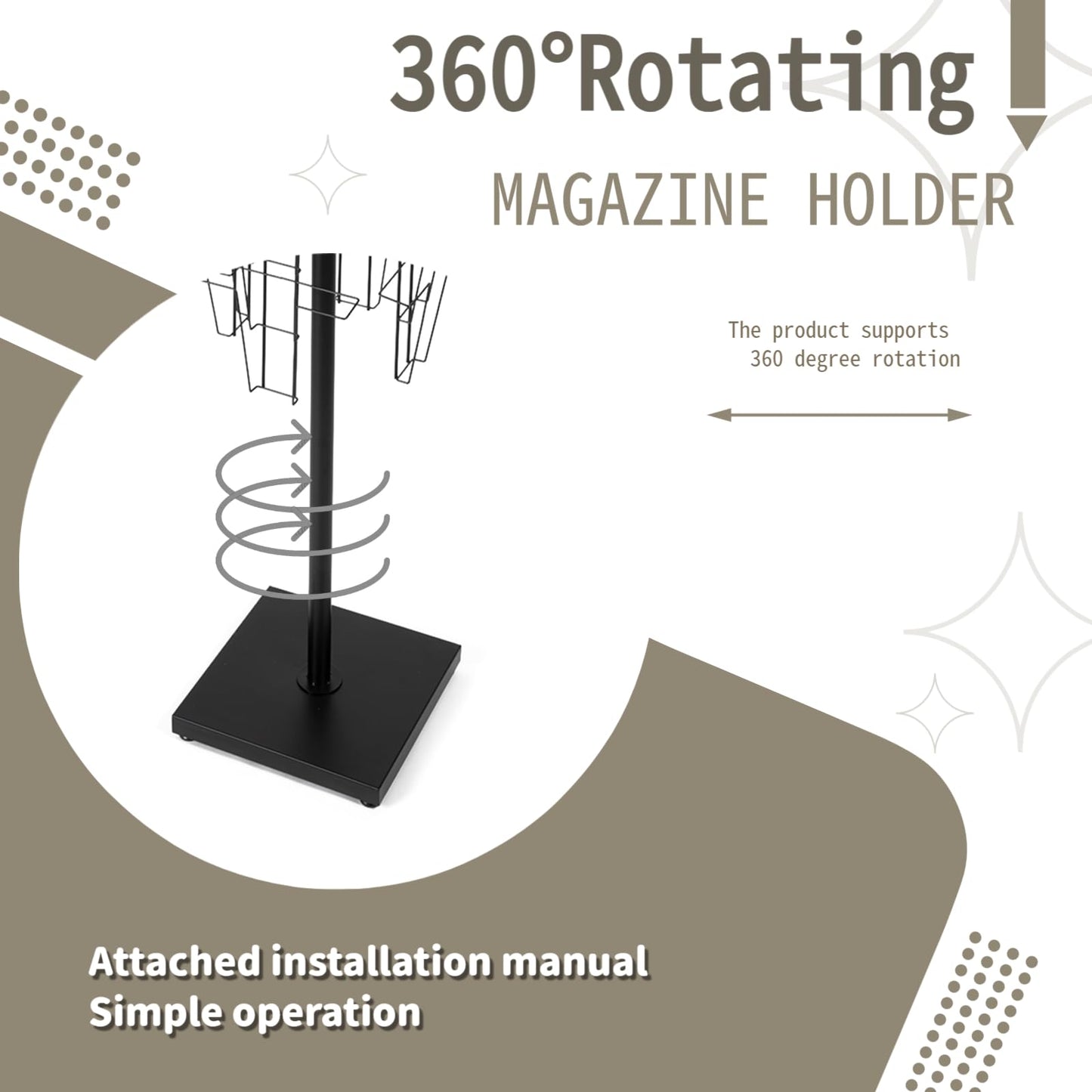 YPCDTL01 360°Rotating Magazine Rack Floor,Brochure Display Stand Magazine Displa Holder for Retail, Office & Trade Shows