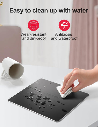 Vaydeer Hard Metal Mouse Pad for Desk Black Metal Aluminum Mouse Pad Mat Smooth Magic Ultra Thin Double Side Mouse Mat Waterproof for Gaming and Office, 9.05X7.08 Inch