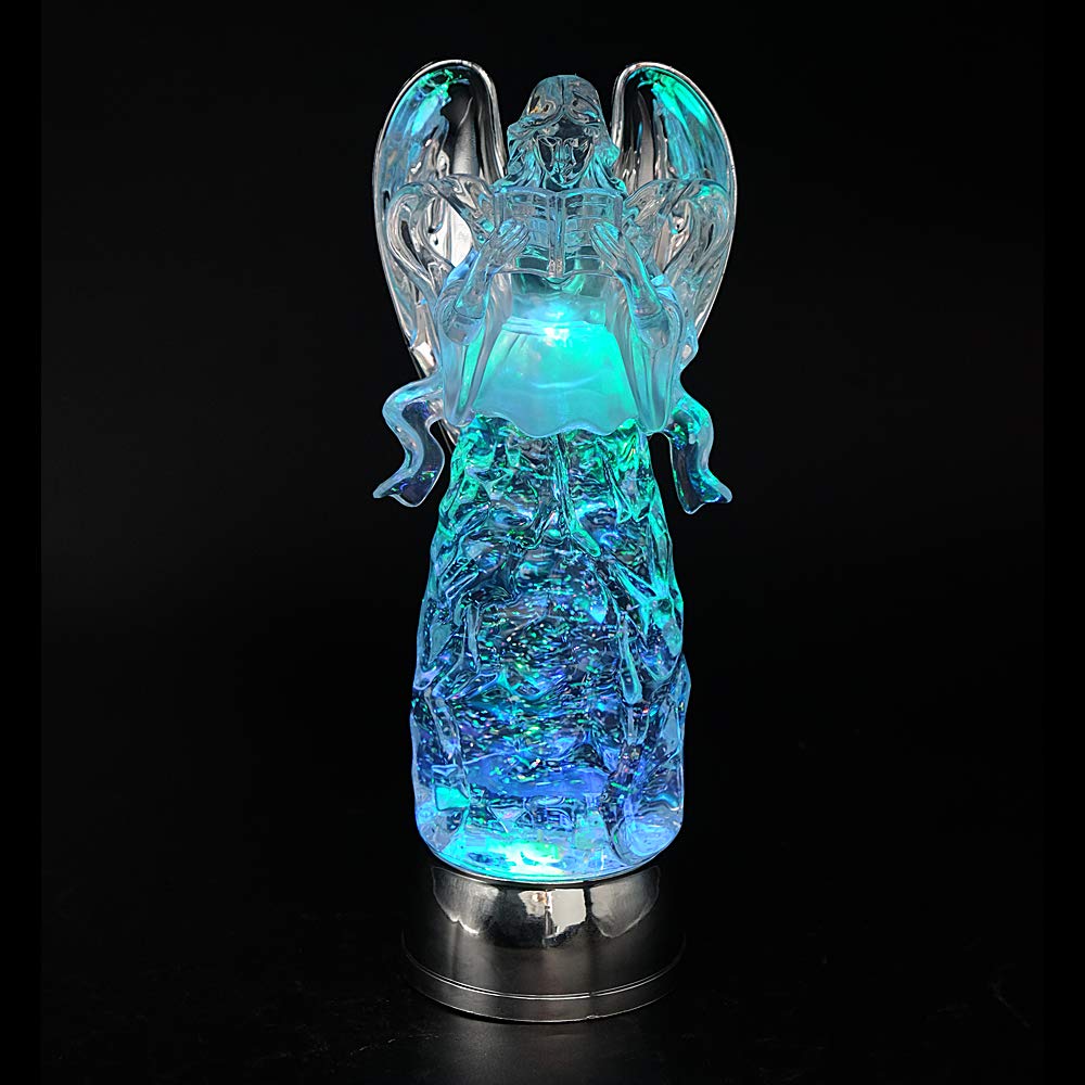 DRomance 11" Angel Snow Globe Lantern Battery Operated with 6 Hour Timer Color Changing LED Light Reading Angel Swirling Glitter Water Lamp Thanksgiving Christmas Holiday Decor Gift
