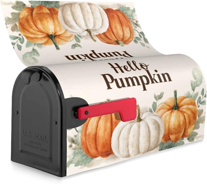 Festive Magnetic Mailbox Cover Pumpkin Thanksgiving Fall Outdoor Mailbox Protector Holiday Seasonal Decorative Garden Yard Home Large Size 25.5 x 21 Inch