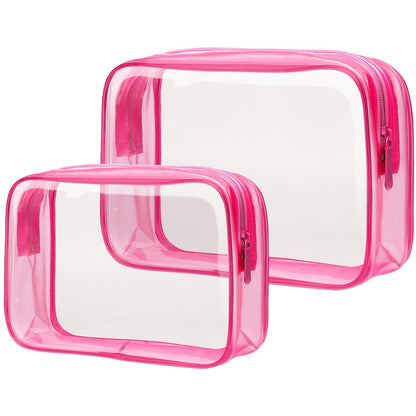 PACKISM Valentine's Day Gifts for Him Her - Clear Makeup Bag with Frame, 2 Pack TSA Approved Toiletry Bag Quart Size Bag, Travel Makeup Cosmetic Bag for Women Clear Toiletry Bag, Rose Red