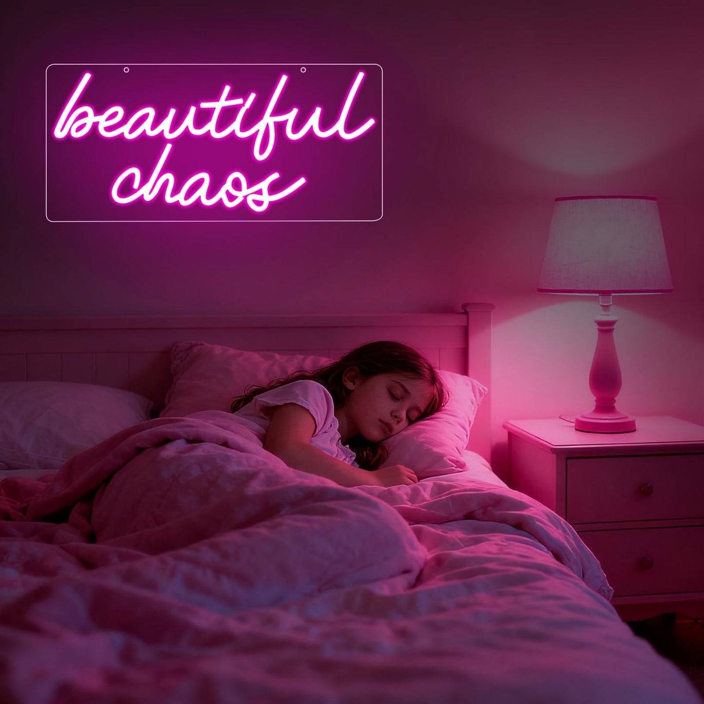 Beautiful Chaos Sign, Beautiful Chaos Led Neon Light Signs for Wall Decor Bedroom Home Bar Birthday Bachelorette Party Café Salon Wall Art Christmas Gift Dimmable USB Powered(16.9" × 7.9")