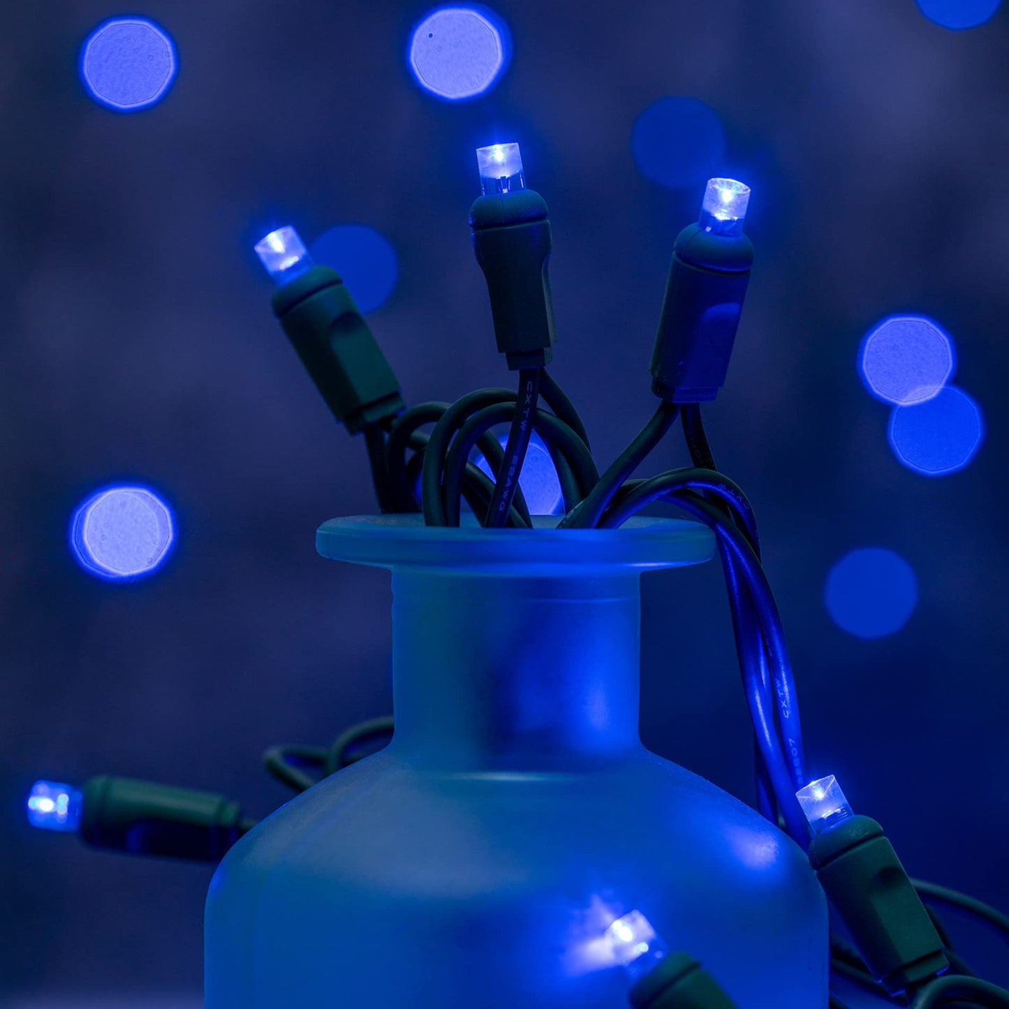 YULETIME 140 Blue Christmas String Lights, 2-Set 24 ft 70 One-Piece 5mm LED