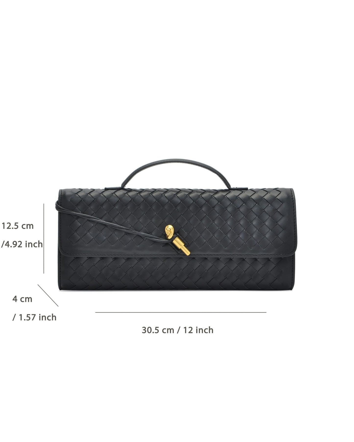 NEWBELLA Women's Handmade Woven Clutch Purse - PU Leather Crossbody Bag for Evening & Casual, Adjustable Shoulder Strap Fashion Handbag (Black)