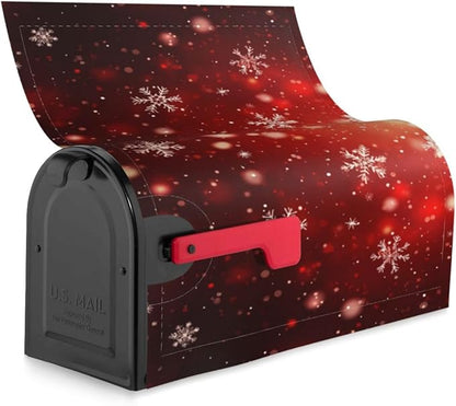 Festive Magnetic Mailbox Cover Red Snowflake Outdoor Mailbox Protector Holiday Seasonal Decorative Garden Yard Home Large Size 25.5 x 21 Inch