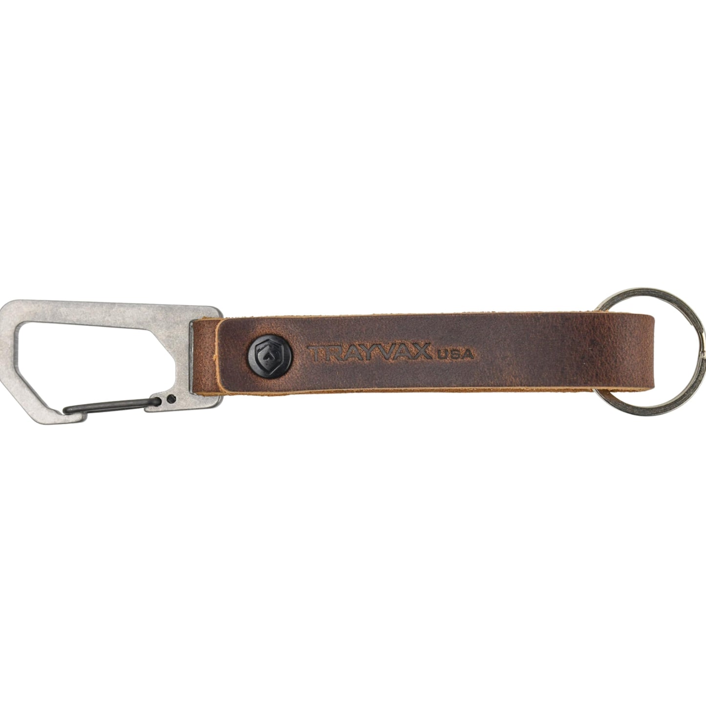Trayvax Keyton Leather Keychain, Quick Release Carabiner Clip Key Chain for Men and Women, Stainless Steel, Raw Mississippi Mud